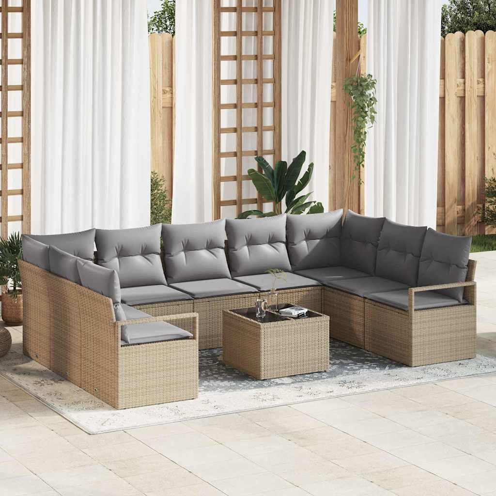 Garten-Sofa-Set mit Kissen 10 pcs Beige und Hellgrau